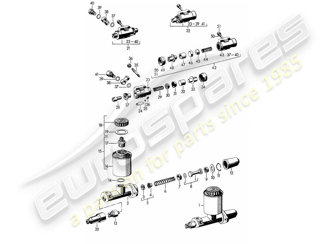 porsche 356b/356c (1964) wheel brake cylinder - brake master cylinder part diagram