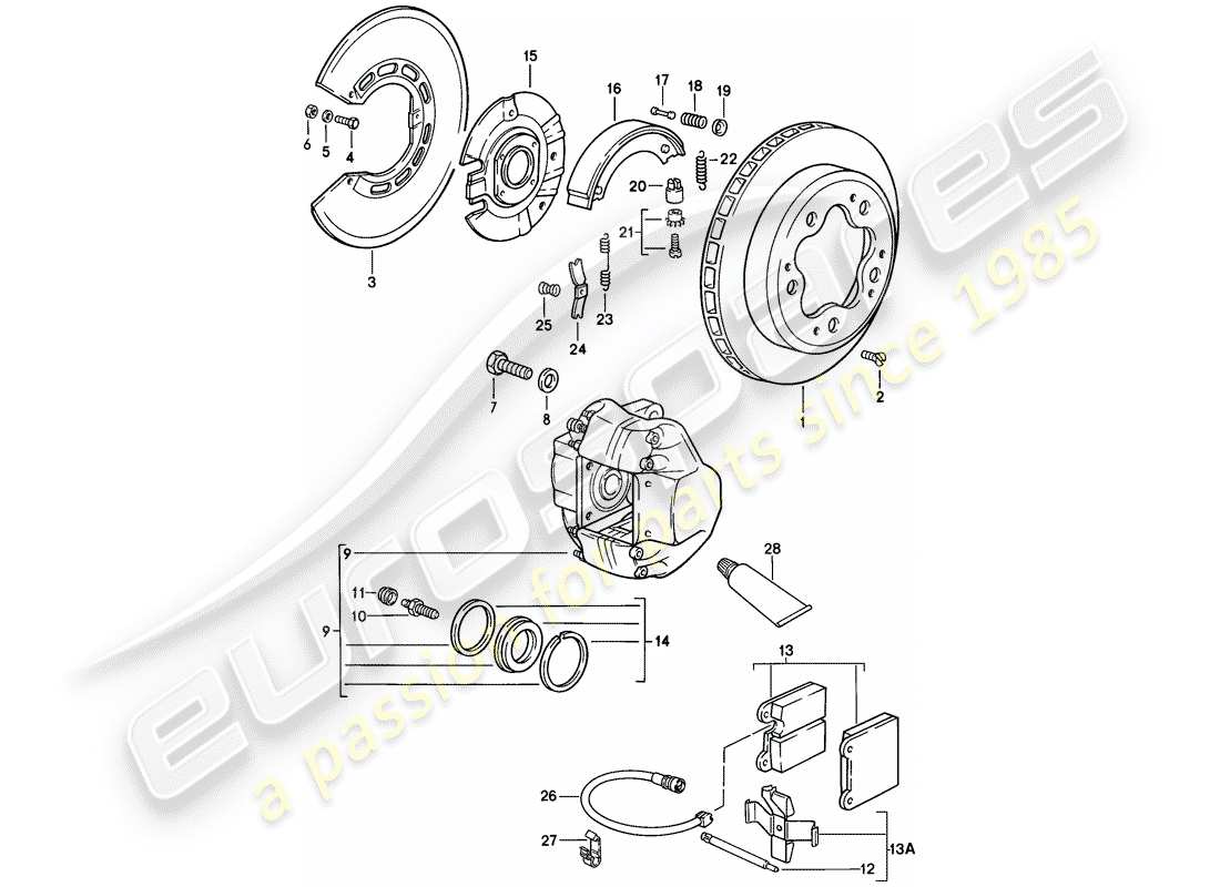 porsche 911 (1987) brake - rear axle part diagram