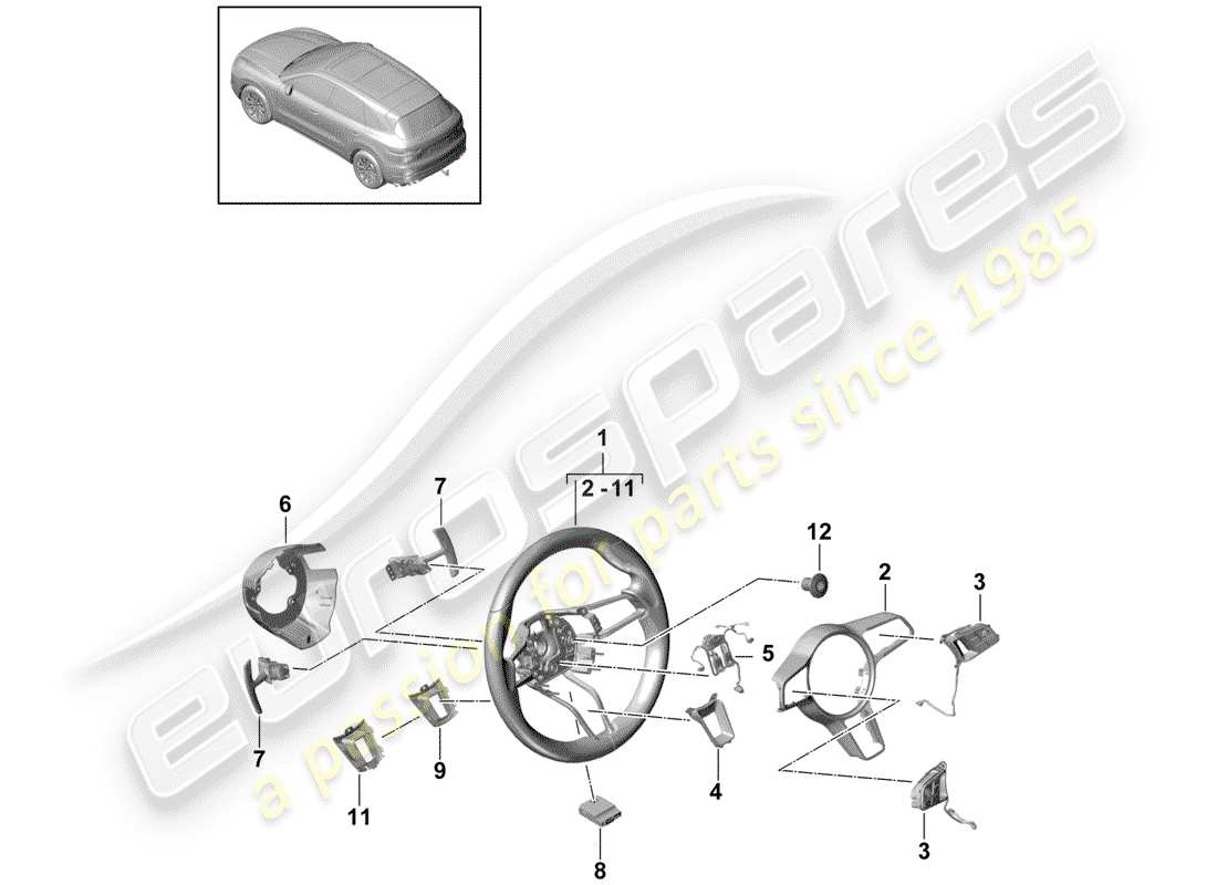 porsche cayenne e3 (2020) steering wheel part diagram