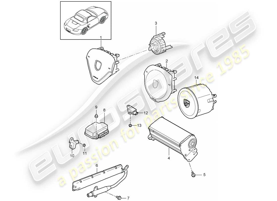 porsche boxster 987 (2012) airbag part diagram