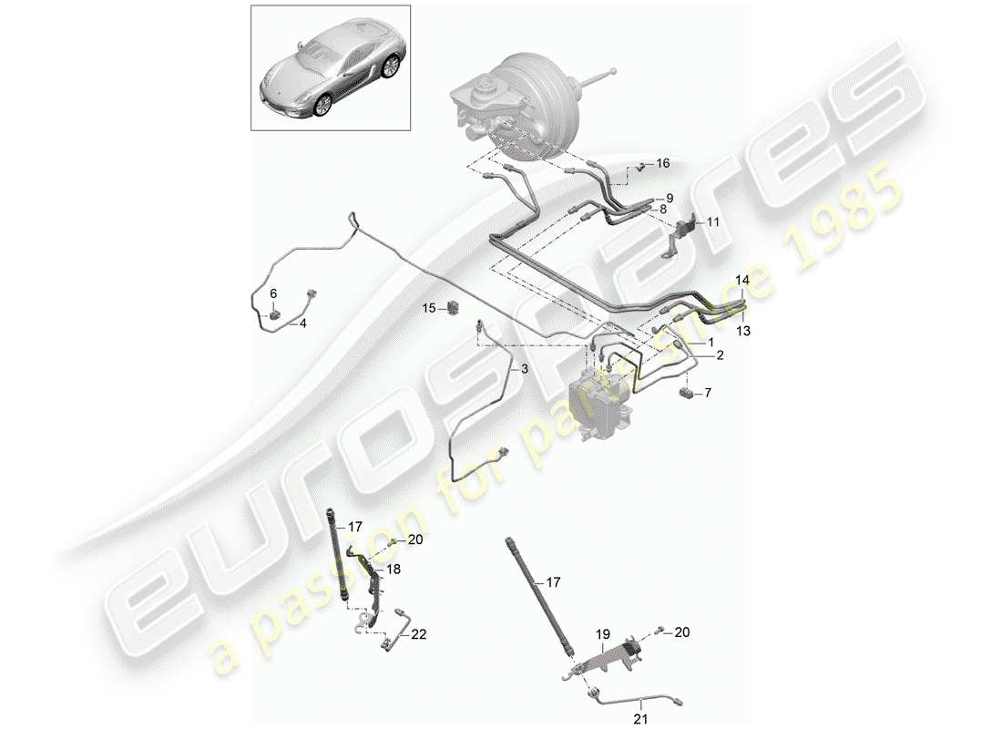 porsche cayman 981 (2016) brake lines part diagram