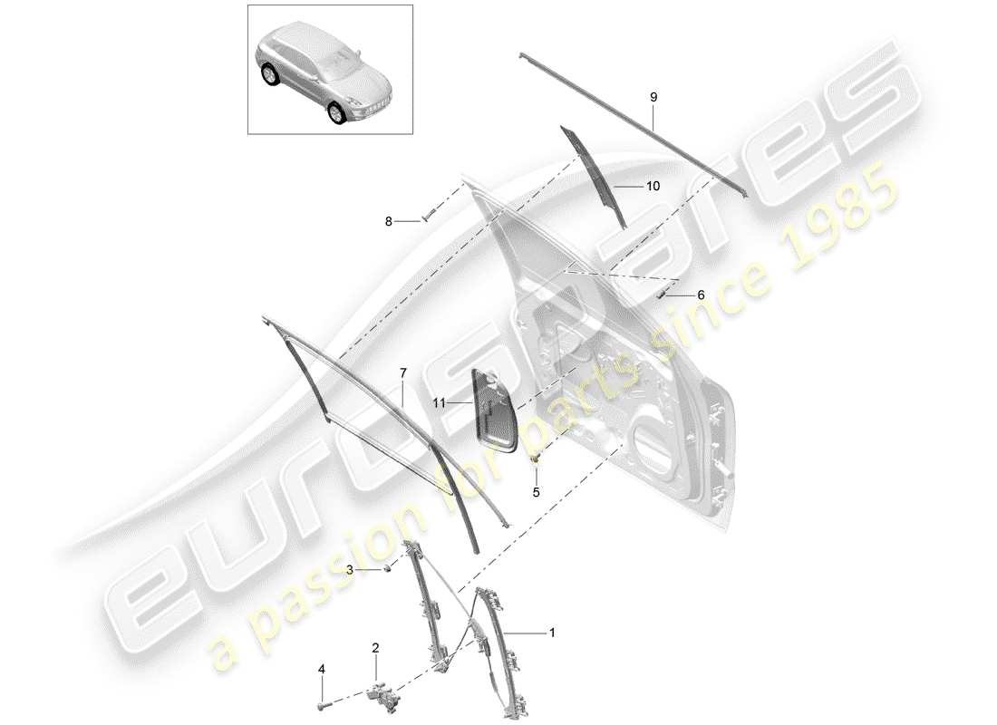 porsche macan (2018) window regulator part diagram