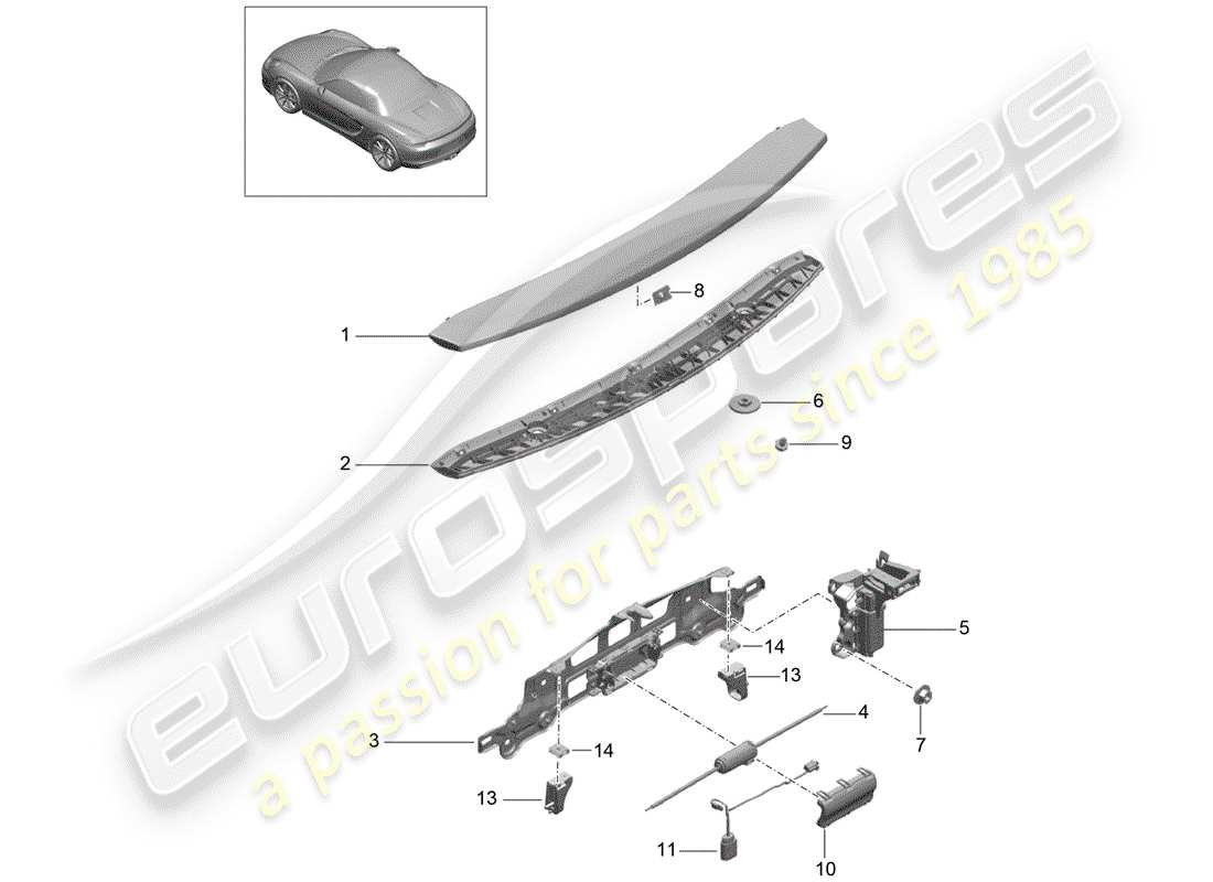 porsche boxster 981 (2013) rear spoiler part diagram