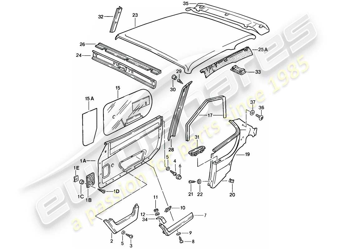 porsche 924s (1986) trims part diagram