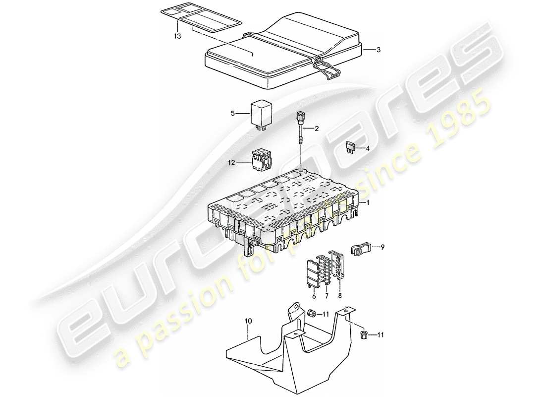 porsche 944 (1989) fuse box/relay plate part diagram