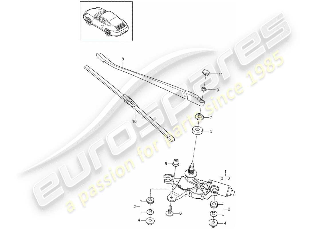 porsche 997 gen. 2 (2010) rear window wiper part diagram