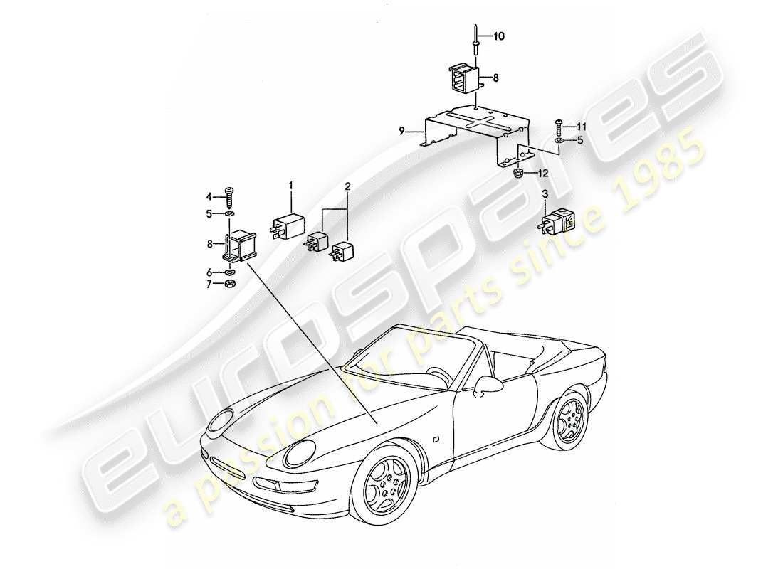 porsche 968 (1992) relay - for - convertible top control part diagram