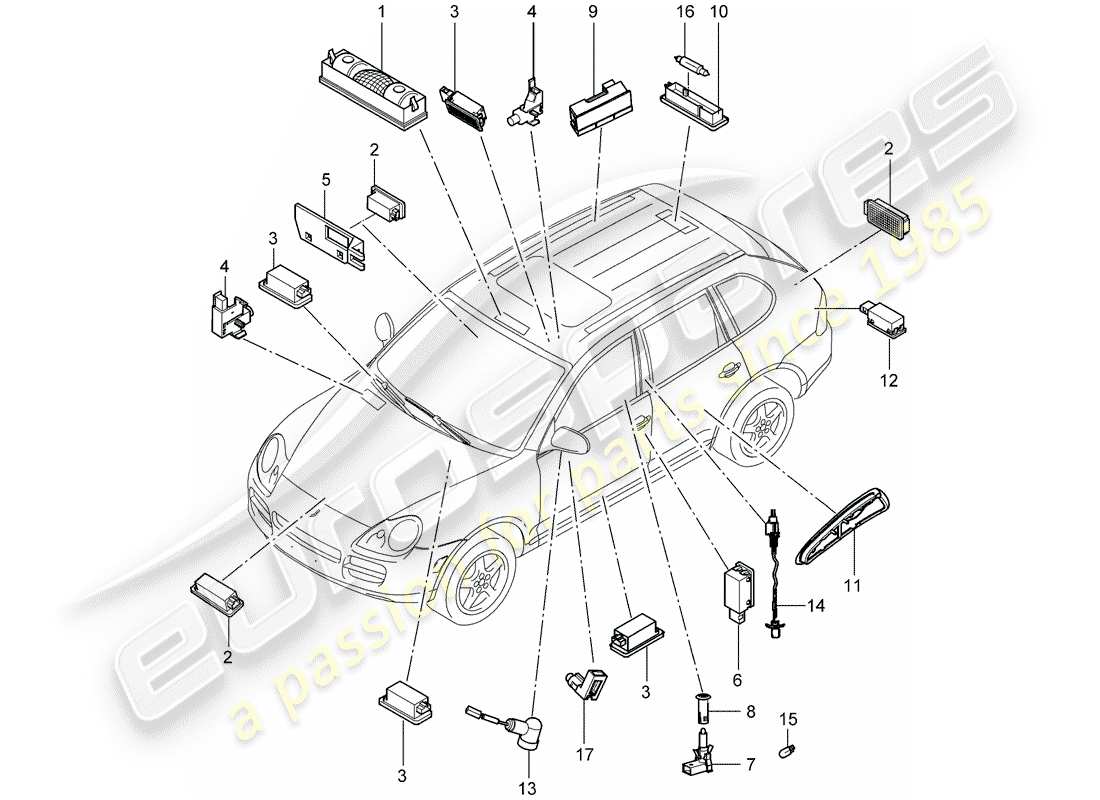 porsche cayenne (2006) interior lighting part diagram