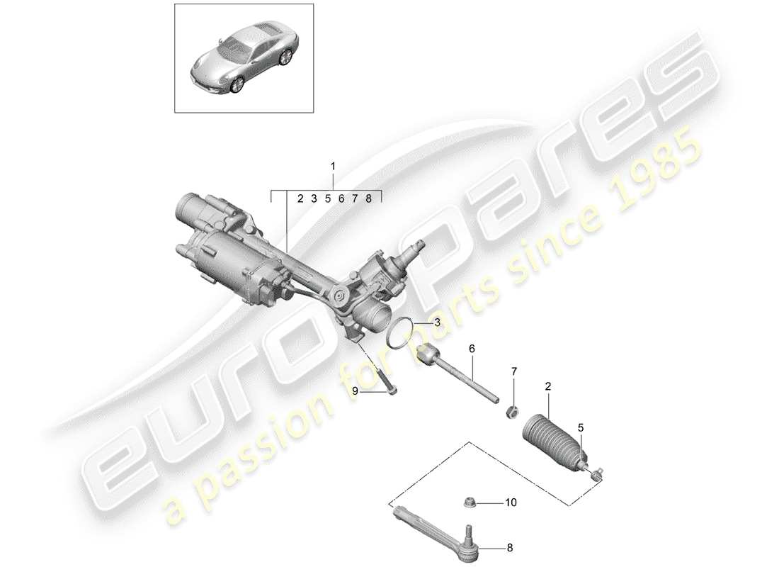 porsche 991 (2014) steering gear part diagram