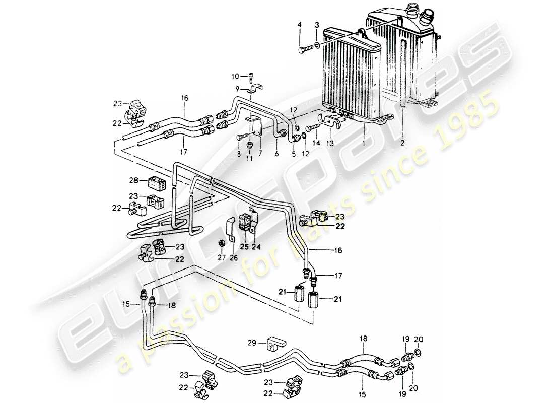 porsche 964 (1989) tiptronic - atf cooler - atf lines part diagram