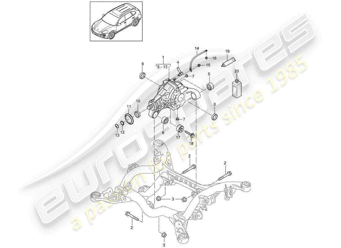 porsche cayenne e2 (2016) rear axle differential part diagram