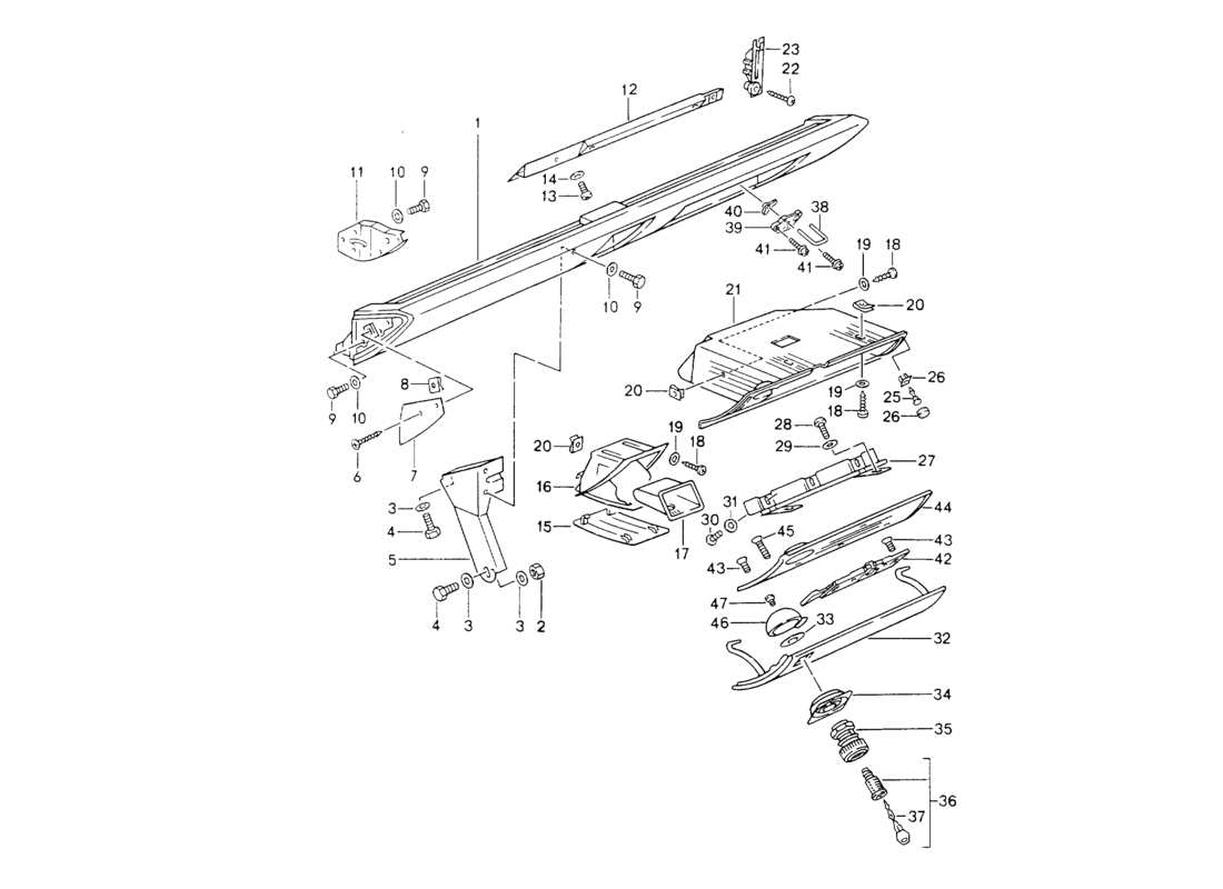 porsche 964 (1994) knee pad trim - airbag - for vehicles with - glove box lid - catch part diagram