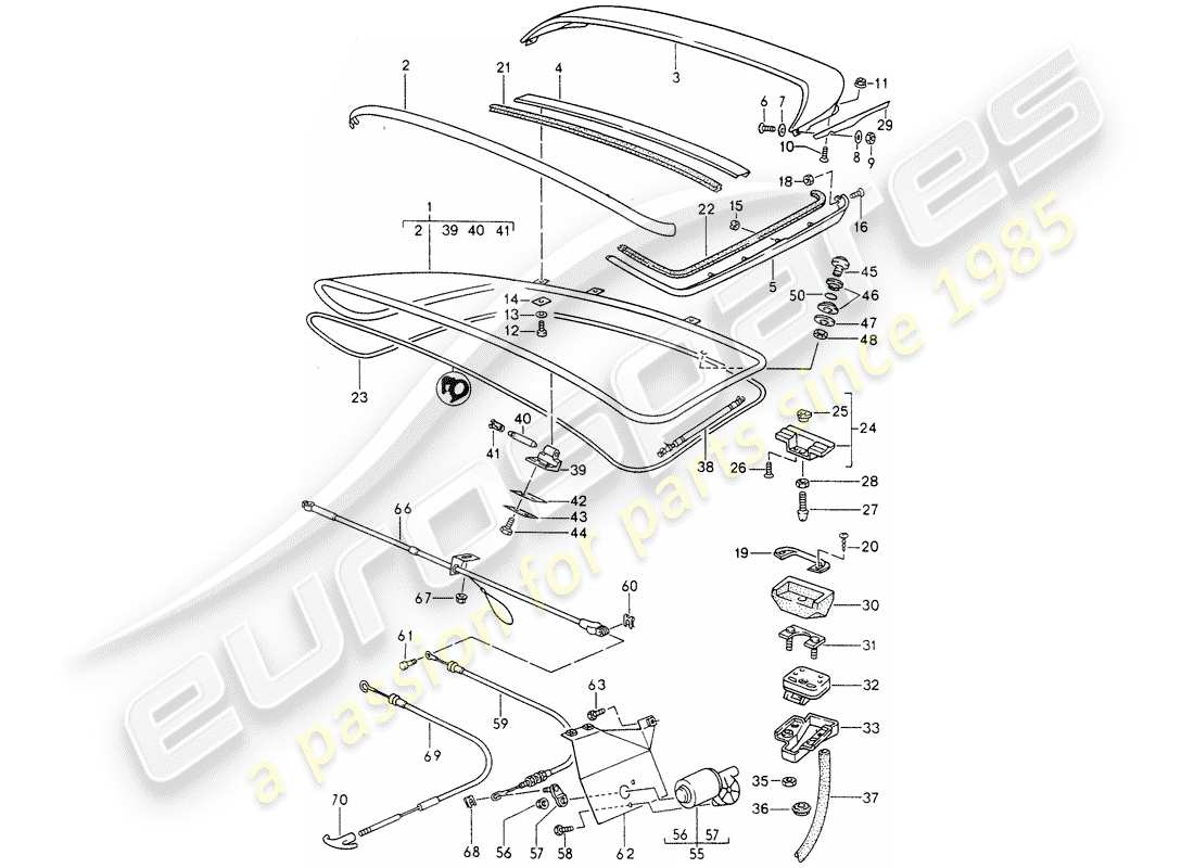 porsche 968 (1995) rear trunk lid - rear spoiler part diagram