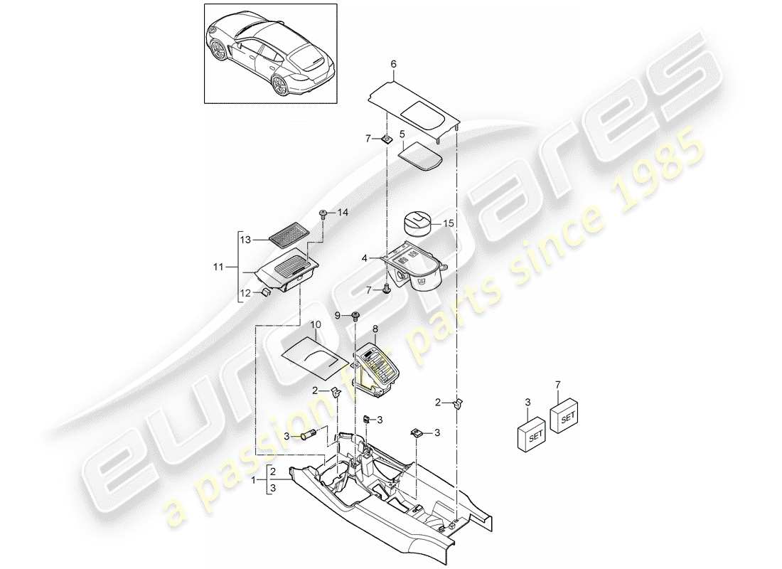 porsche panamera 970 (2015) center console part diagram