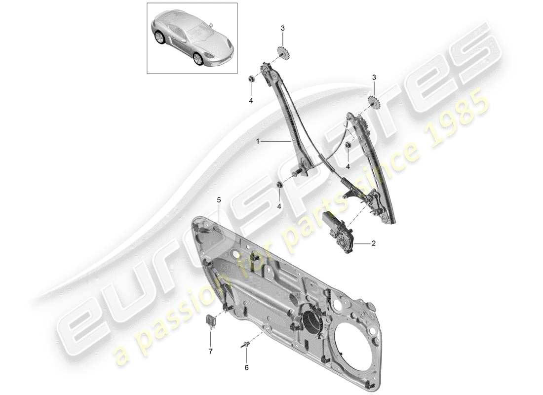 porsche 718 cayman (2018) window regulator part diagram