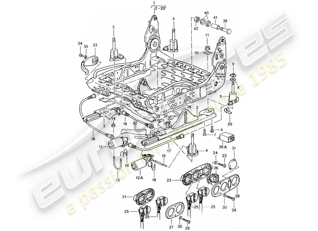 porsche 911 (1986) sports seat - frame for seat part diagram