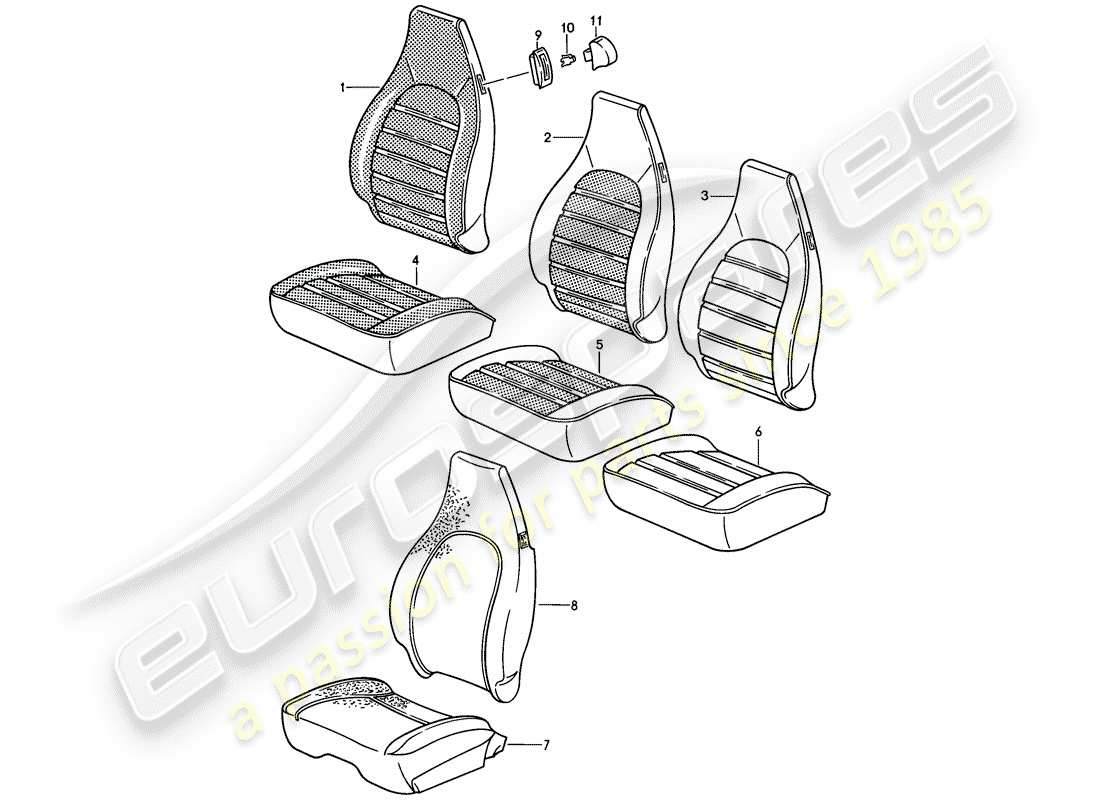 porsche 911 (1986) front seat - cover - d - mj 1985>> part diagram