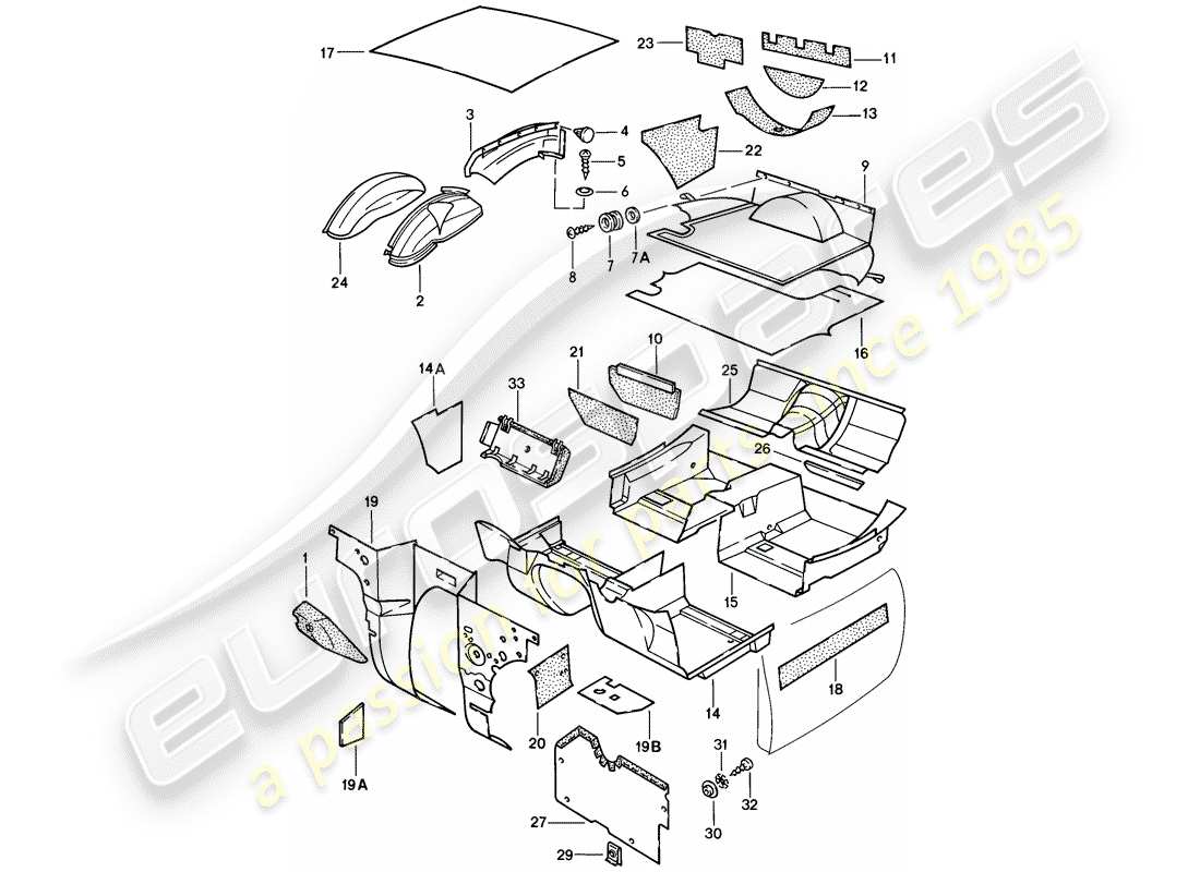 porsche 924 (1979) trims - floor cover part diagram