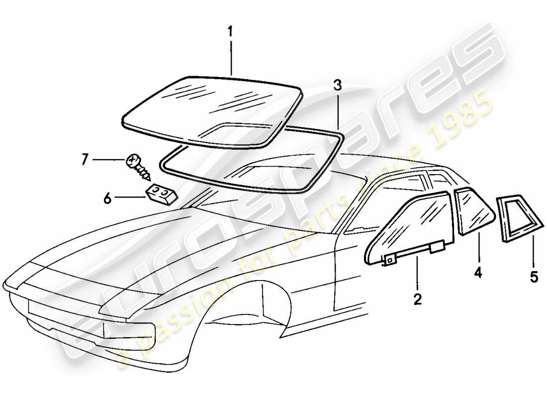 porsche 924 (1979) window glazing part diagram