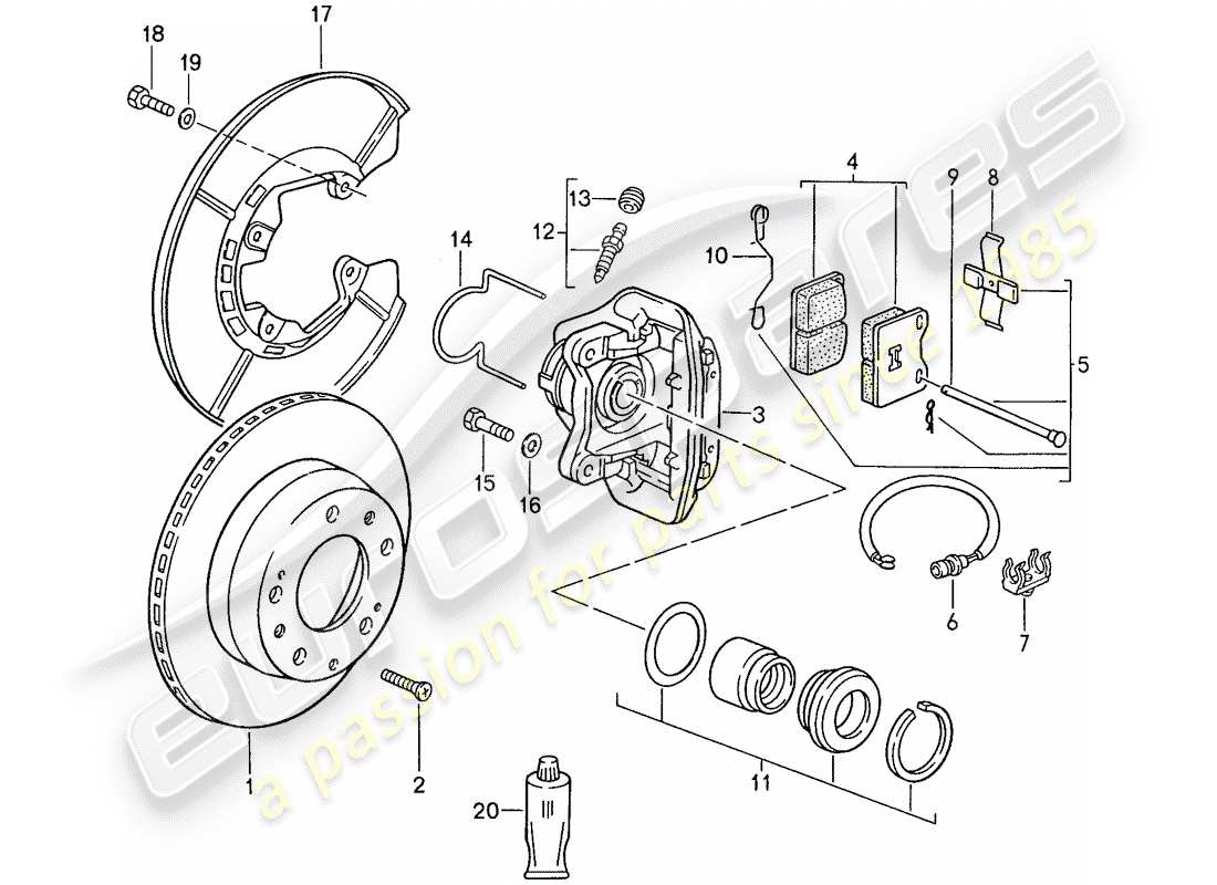 porsche 944 (1990) disc brakes - rear axle - d >> - mj 1989 part diagram