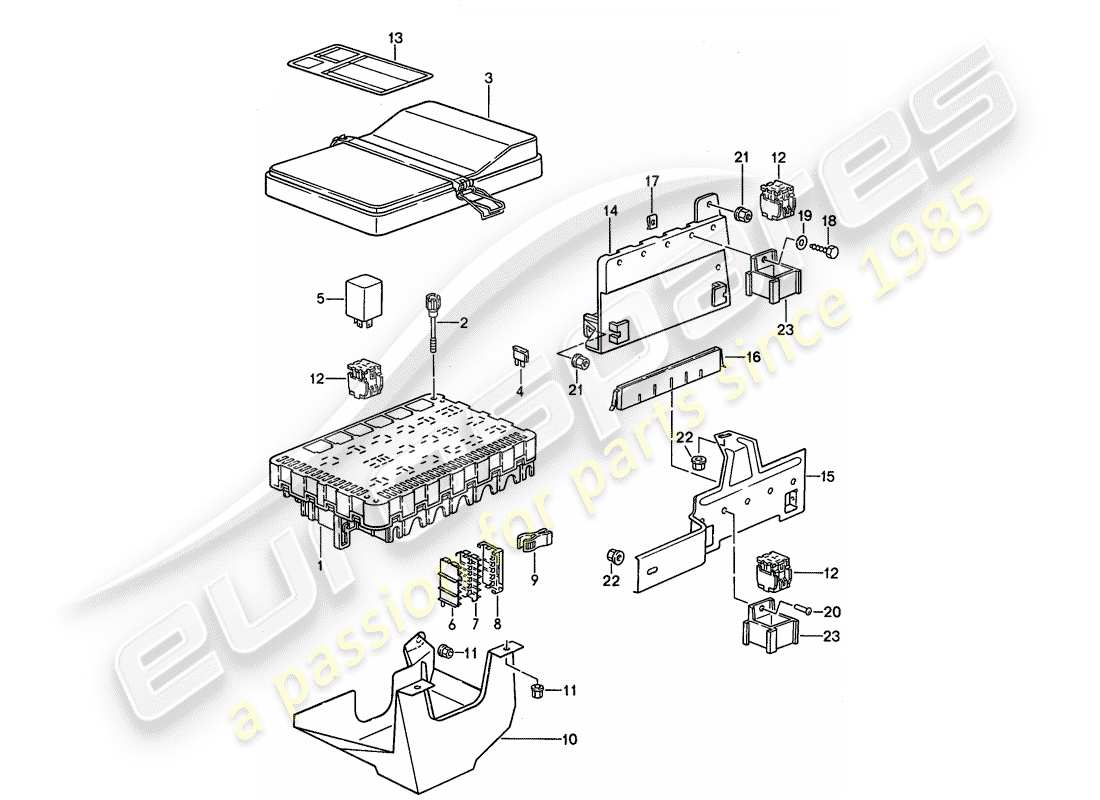 porsche 968 (1995) fuse box/relay plate - 1 + 2 part diagram