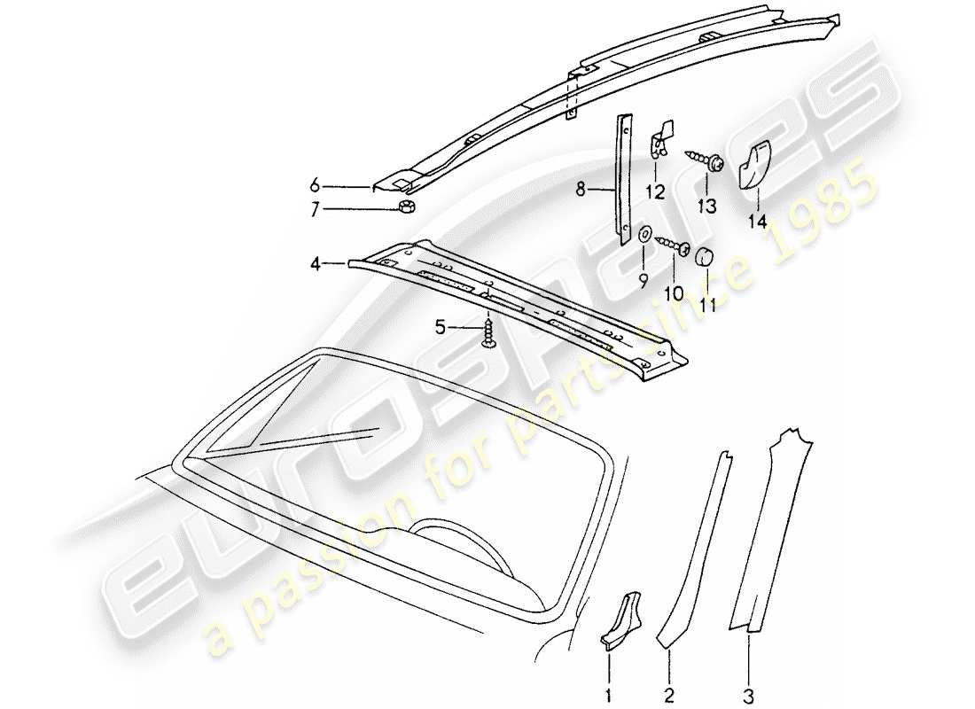 porsche 993 (1997) interior equipment - roof - d - mj 1996>> part diagram