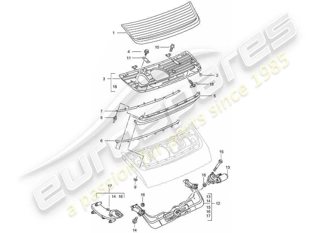 porsche 996 (2002) rear spoiler part diagram