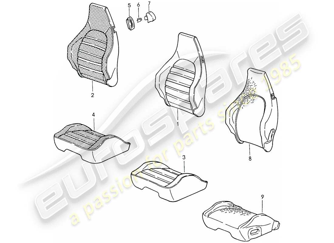 porsche 959 (1988) sports seat - cover part diagram