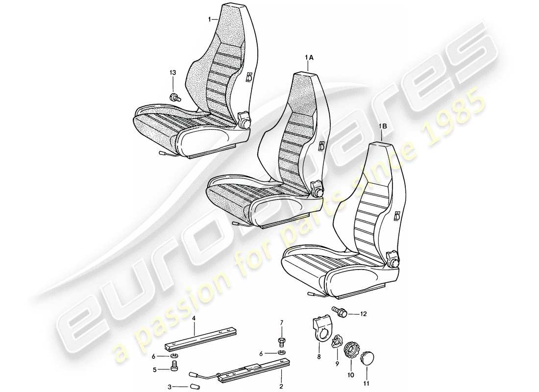 porsche 924s (1988) sports seat - complete part diagram