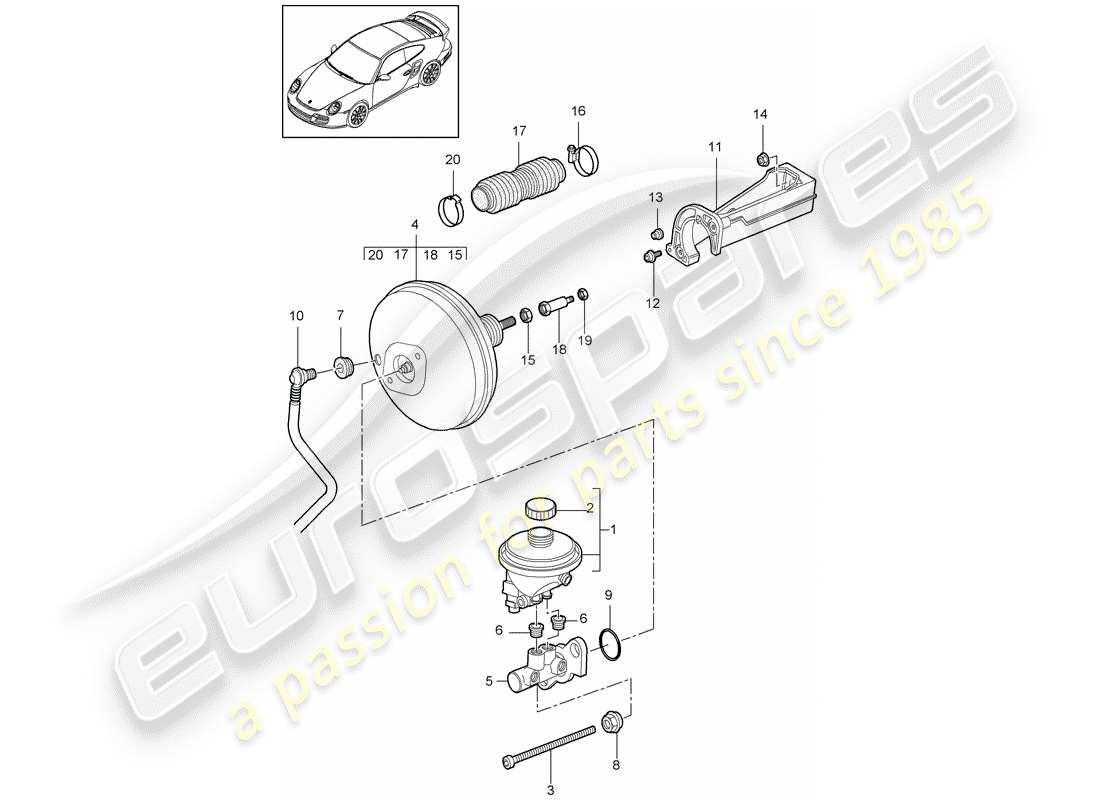 porsche 911 t/gt2rs (2013) brake master cylinder part diagram