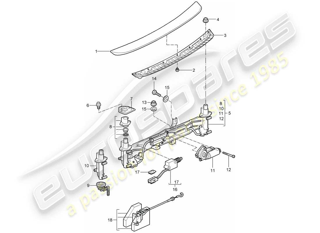 porsche cayman 987 (2006) rear spoiler part diagram