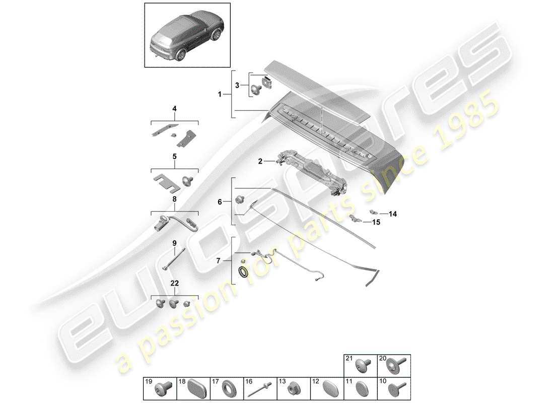 porsche cayenne e3 (2018) rear spoiler part diagram