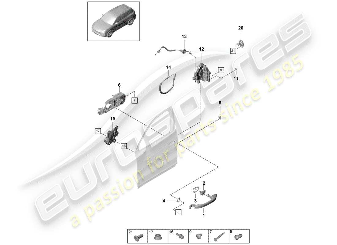 porsche cayenne e3 (2018) door handle, outer part diagram