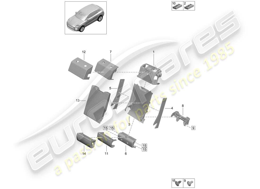 porsche macan (2020) flap, center part diagram