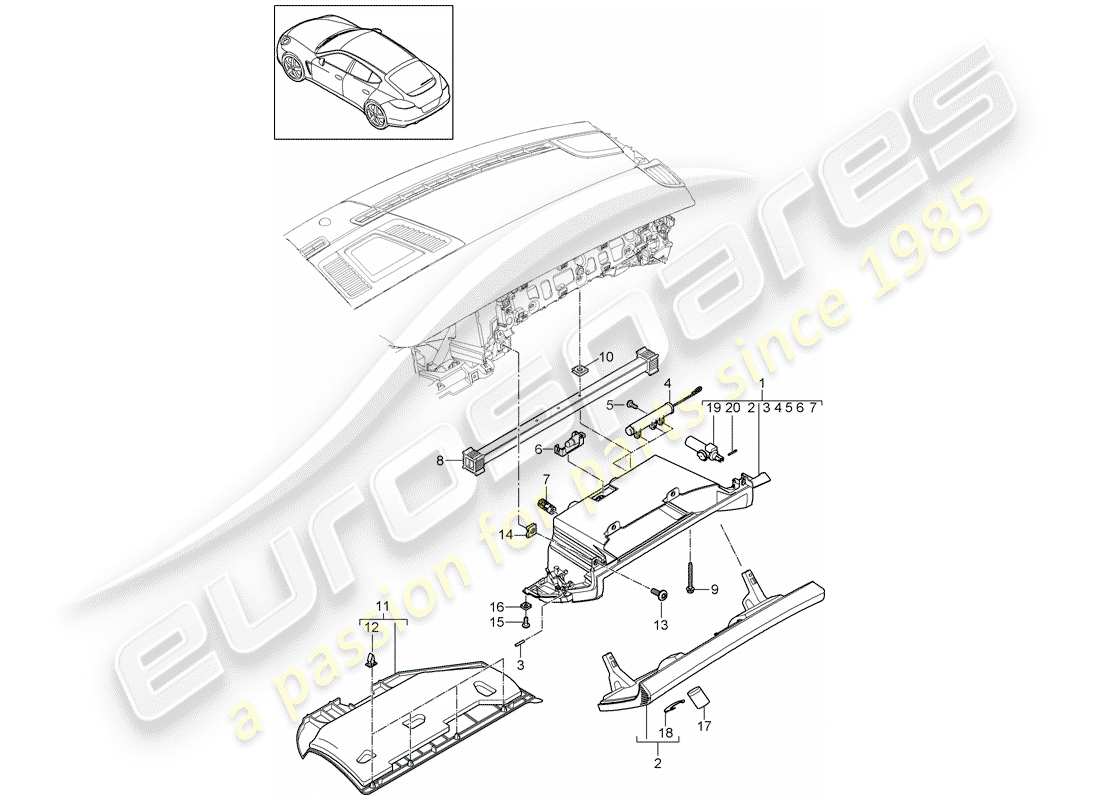 porsche panamera 970 (2010) dash panel trim part diagram