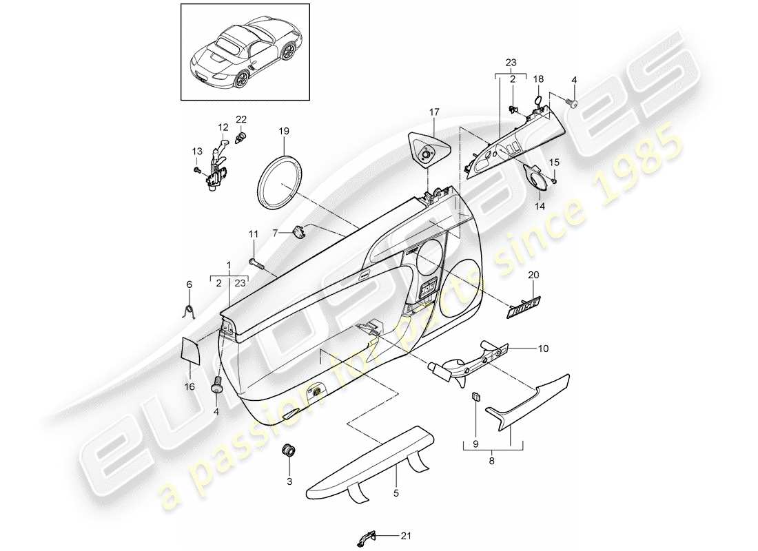 porsche boxster 987 (2009) door panel part diagram