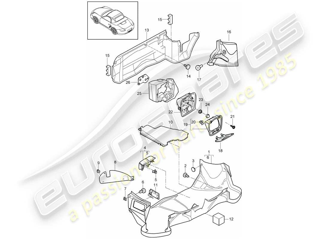 porsche boxster 987 (2009) luggage compartment part diagram