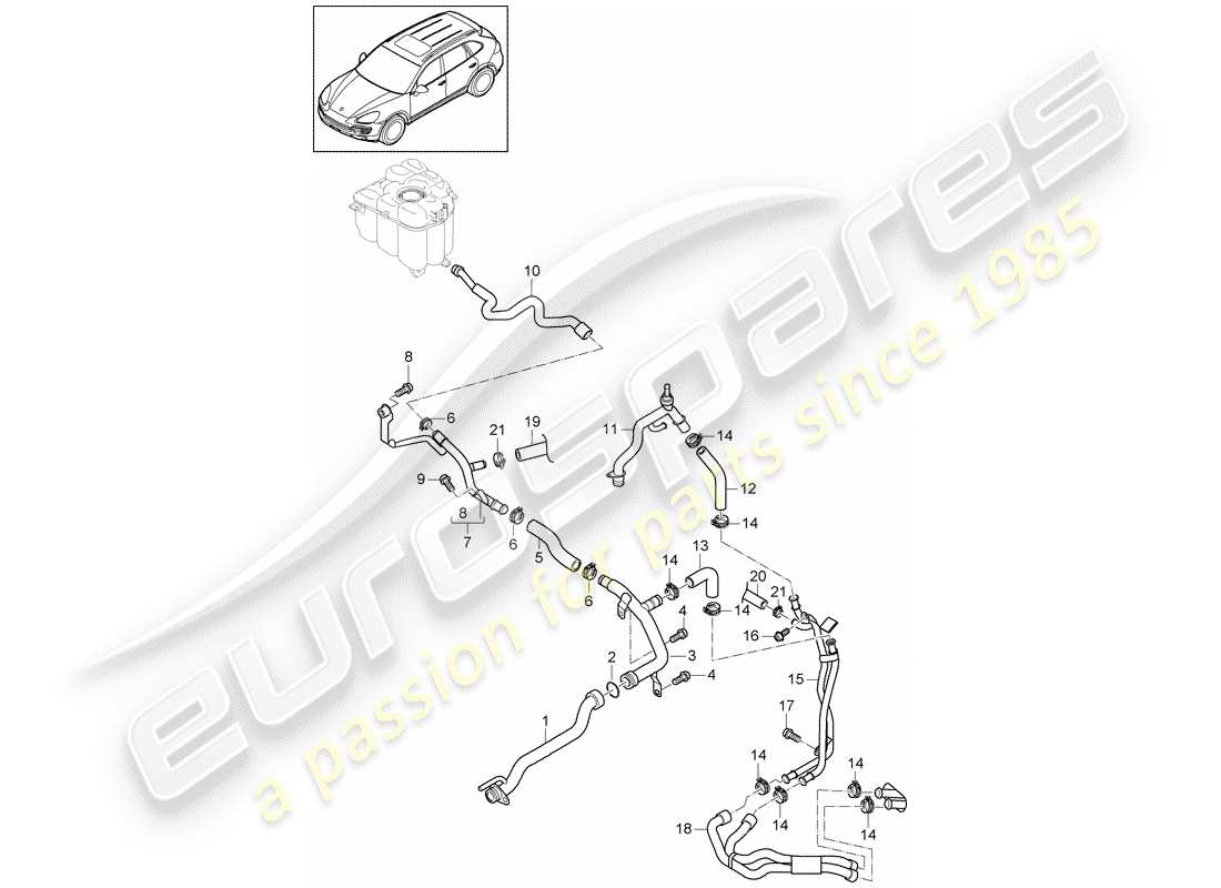 porsche cayenne e2 (2016) water cooling part diagram