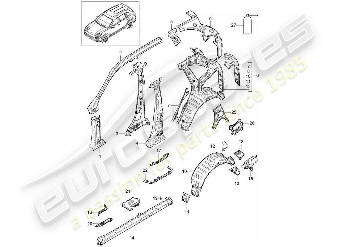 porsche cayenne e2 (2016) side panel part diagram