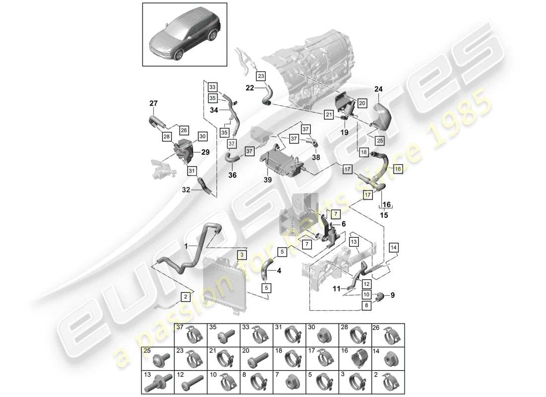 porsche cayenne e3 (2020) water cooling part diagram