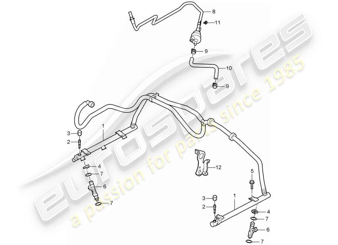 porsche cayman 987 (2007) fuel collection pipe part diagram