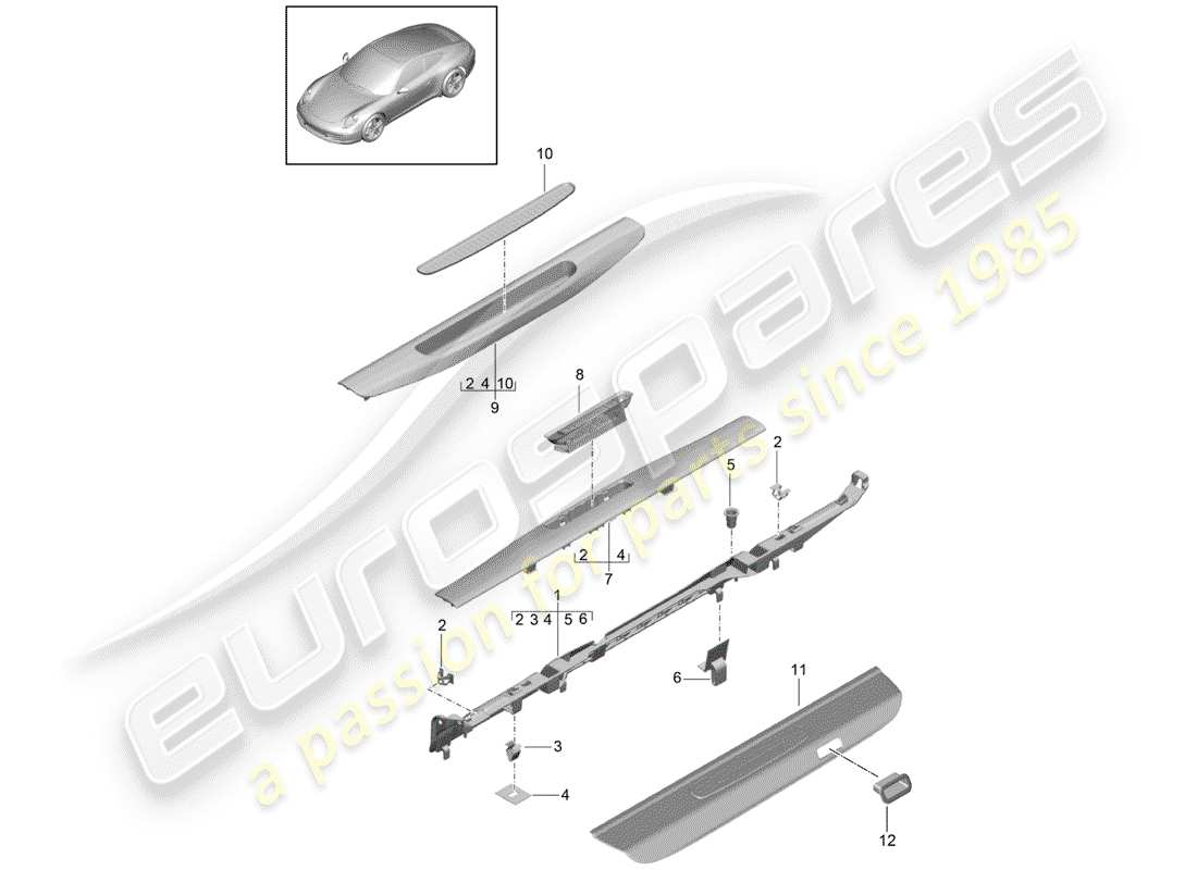 porsche 991 (2012) lining part diagram