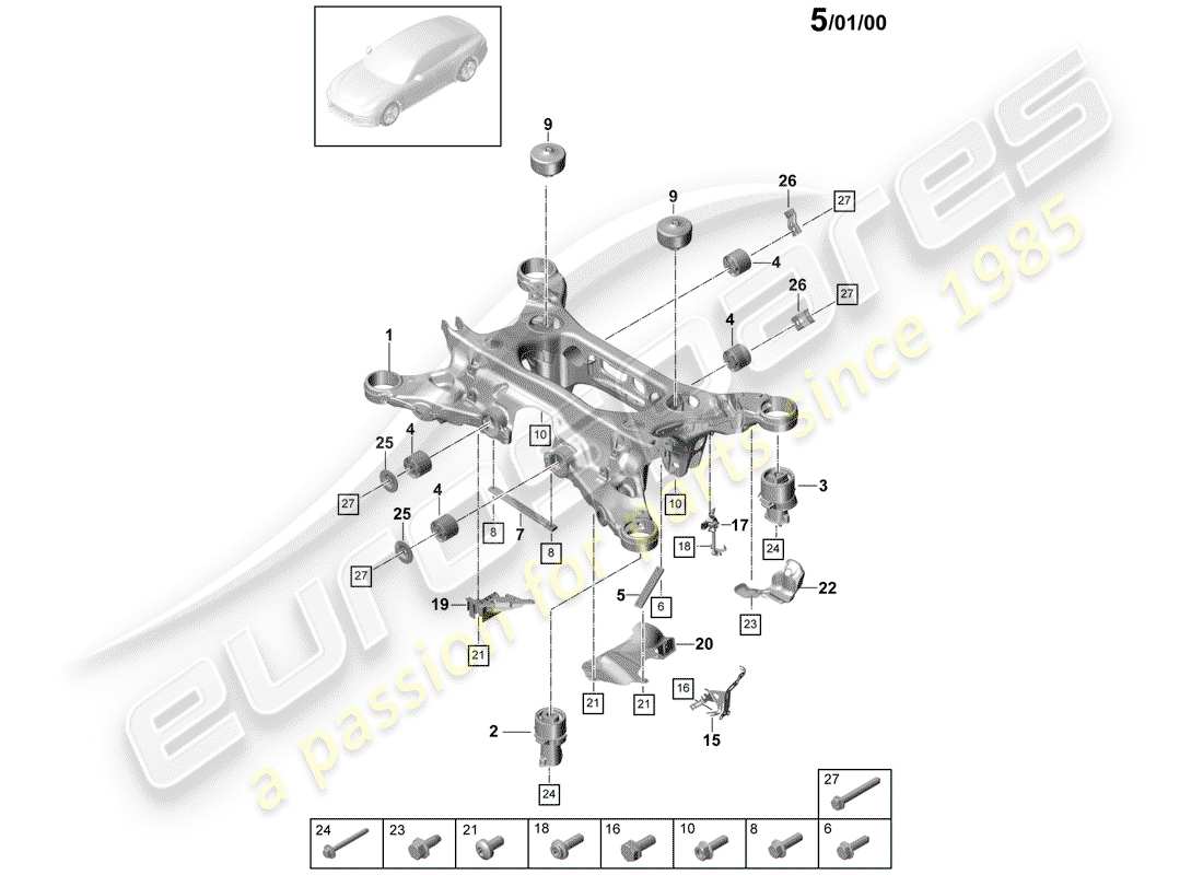 porsche panamera 971 (2020) sub-frame part diagram