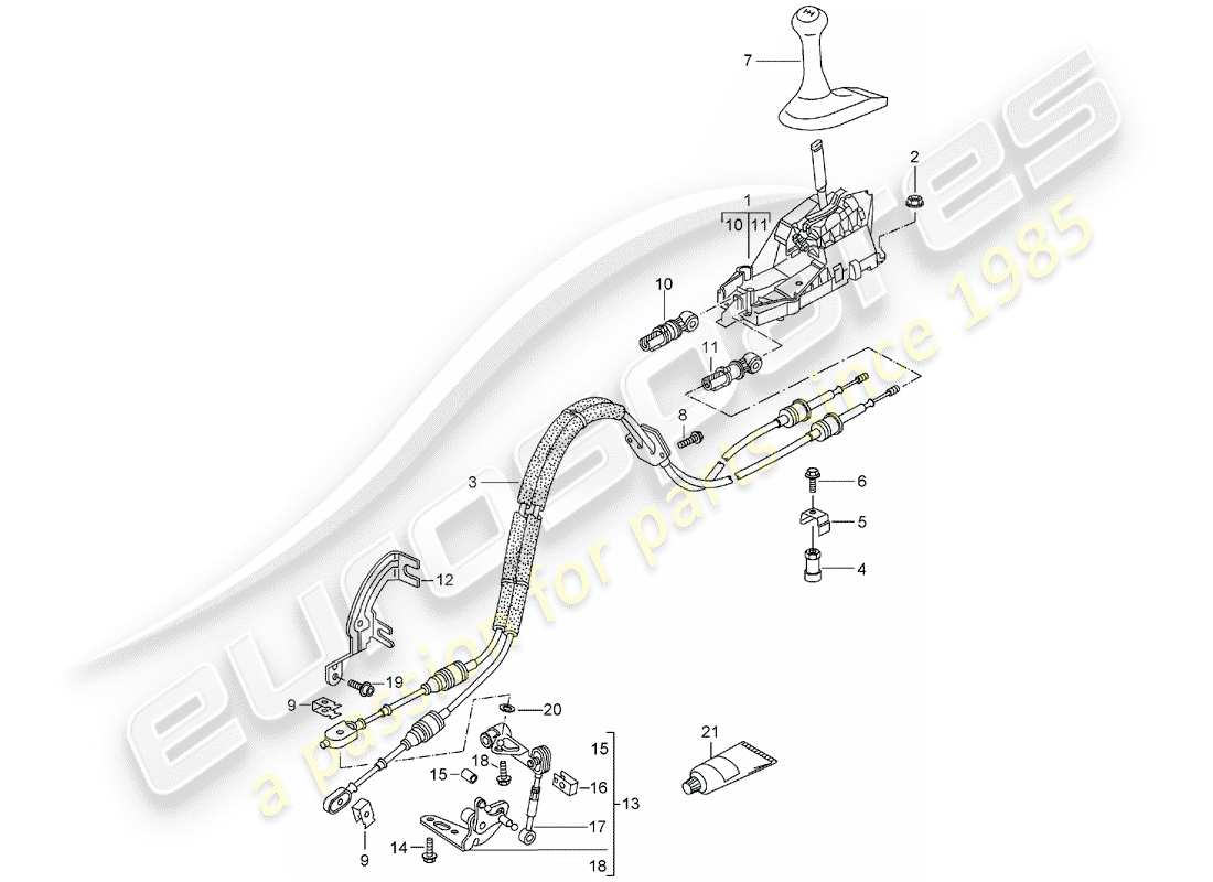 porsche boxster 986 (2001) shift mechanism - manual gearbox part diagram