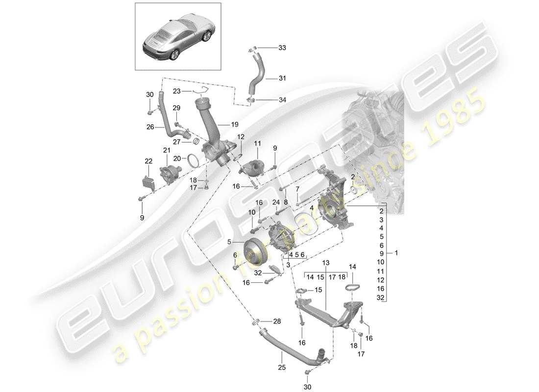 porsche 991 (2016) water pump part diagram