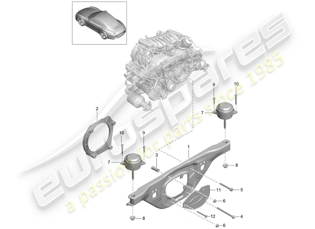 porsche 991 (2012) engine suspension part diagram