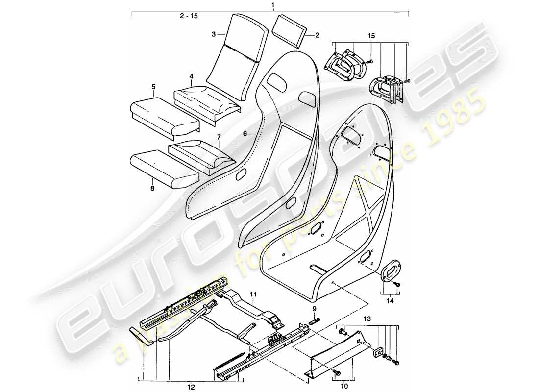 porsche 996 t/gt2 (2001) seat - leather part diagram