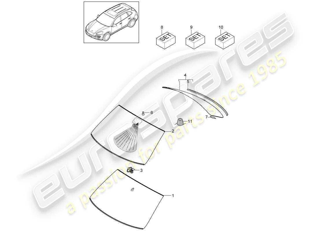 porsche cayenne e2 (2017) window glasses part diagram