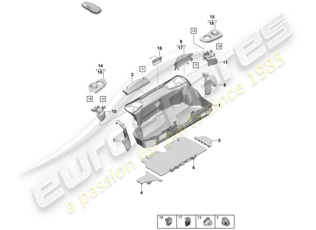 porsche boxster spyder (2020) cargo liner part diagram