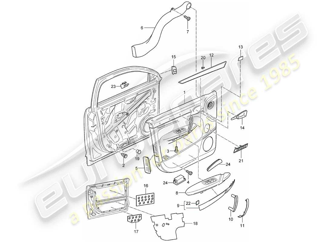 porsche cayenne (2006) door panel part diagram